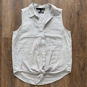 Harve Benard Striped Button Down Shirt with Tie Front and Notched Collar